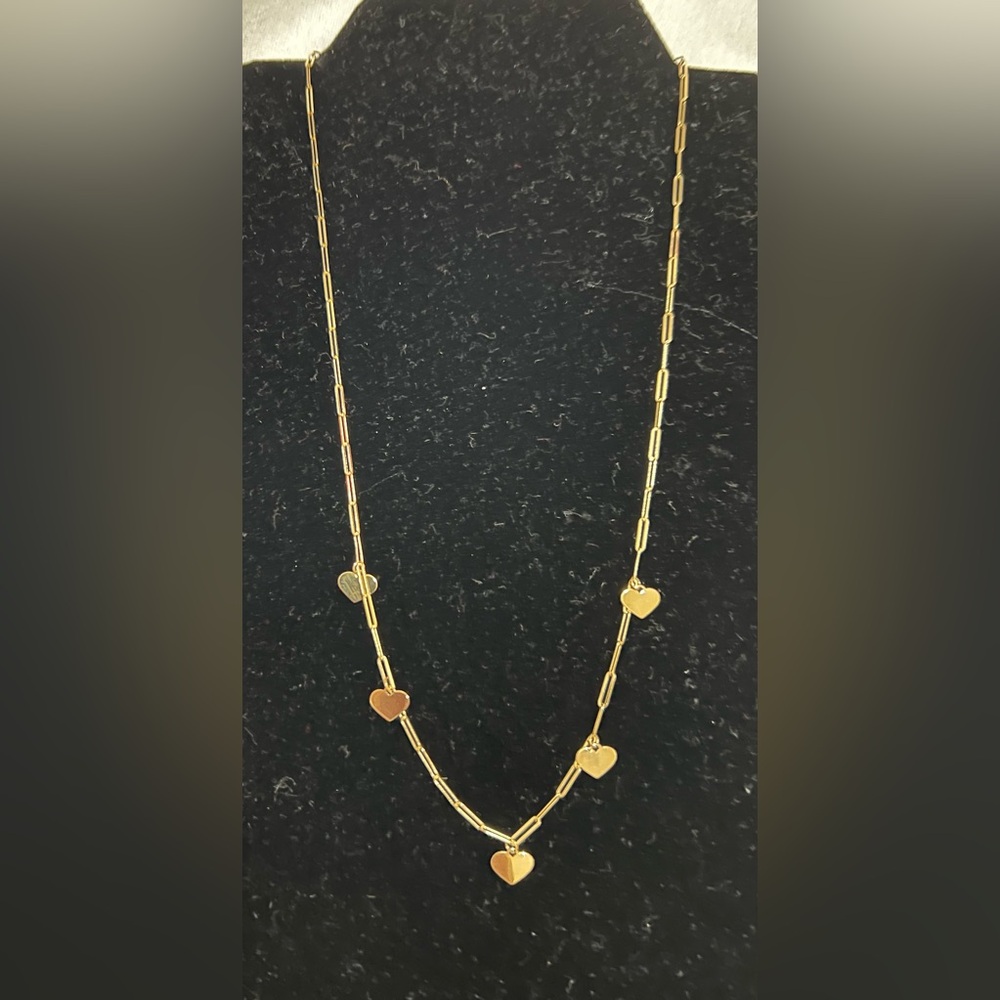 Italian 10k Yellow Gold Heart Charm Paper Clip Link Necklace